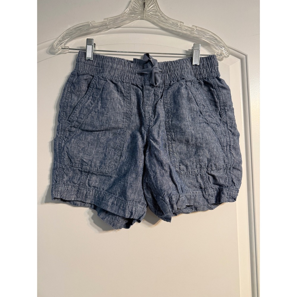 LL Bean Linen Shorts 2 Blue Elastic Waist Drawstring Casual Chic Vacation Travel